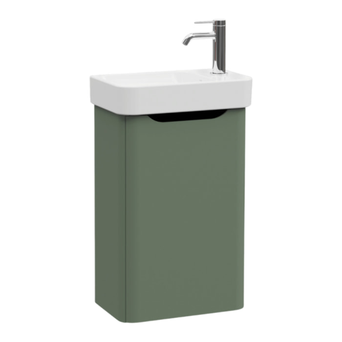 Meuble lave mains Sento Round vert avec plan vasque céramique 45 cm