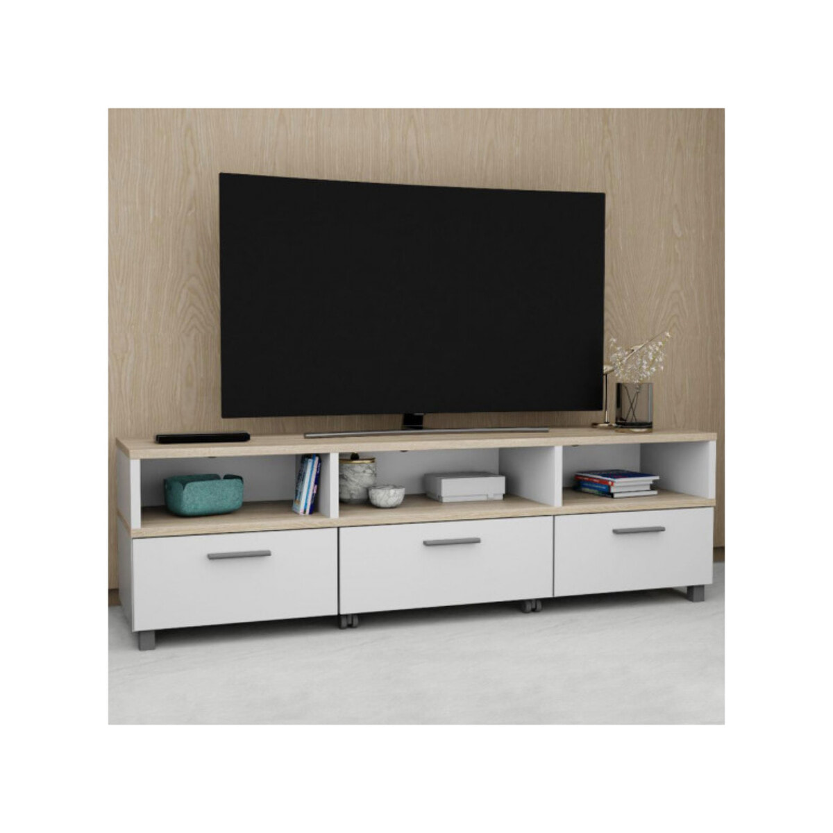 Meuble TV avec table basse intégré sur roulettes - 2 coloris - LAKE