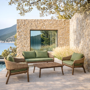 Salon de jardin foncé en bois d'acacia et résine tressée kaki 4 places ALHAMBRA