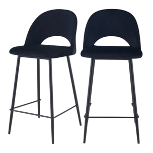 Lot de 2 chaises pour îlot central 65 cm en velours noir - Pénélope
