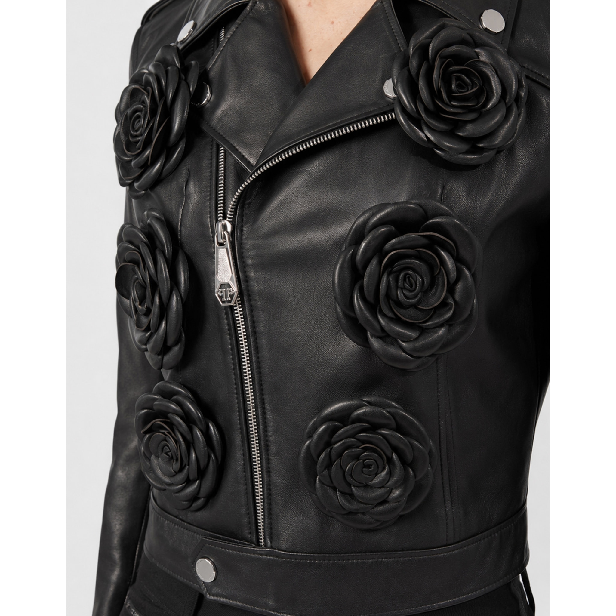 PHILIPP PLEIN Chaqueta biker de cuero FLOWER