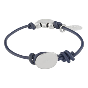 Pulsera Cuero azul plata chapado"Basic"