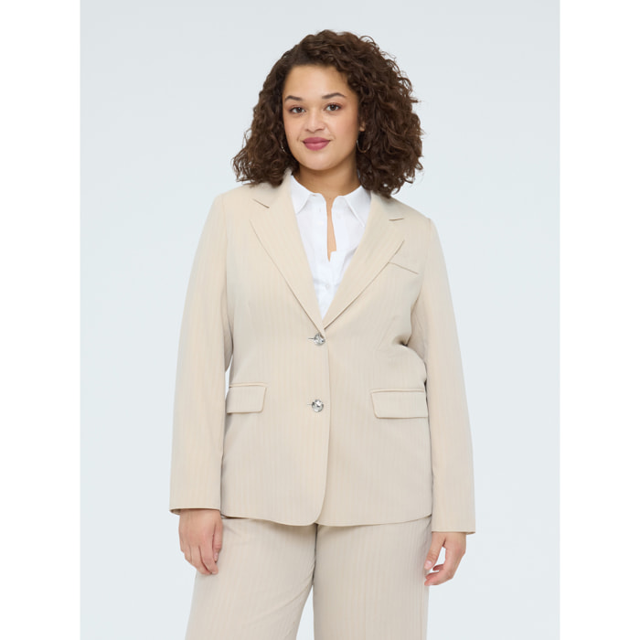 Fiorella Rubino - Blazer efecto raya diplomática con botones joya - Beige