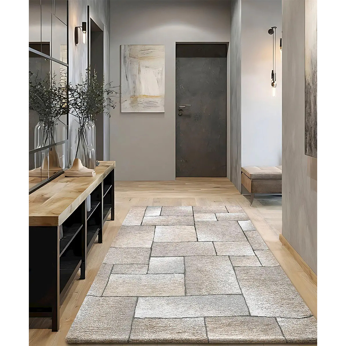 Tappeto Passatoia Corridoio Geometrico Tortora