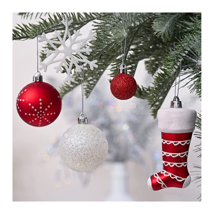 Coffret de 71 boules de noël argent et blanc