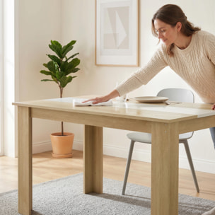 Table à manger grand plateau 4-6 personnes - dim. 120L x 69l x 75H cm - aspect bois chêne clair blanc