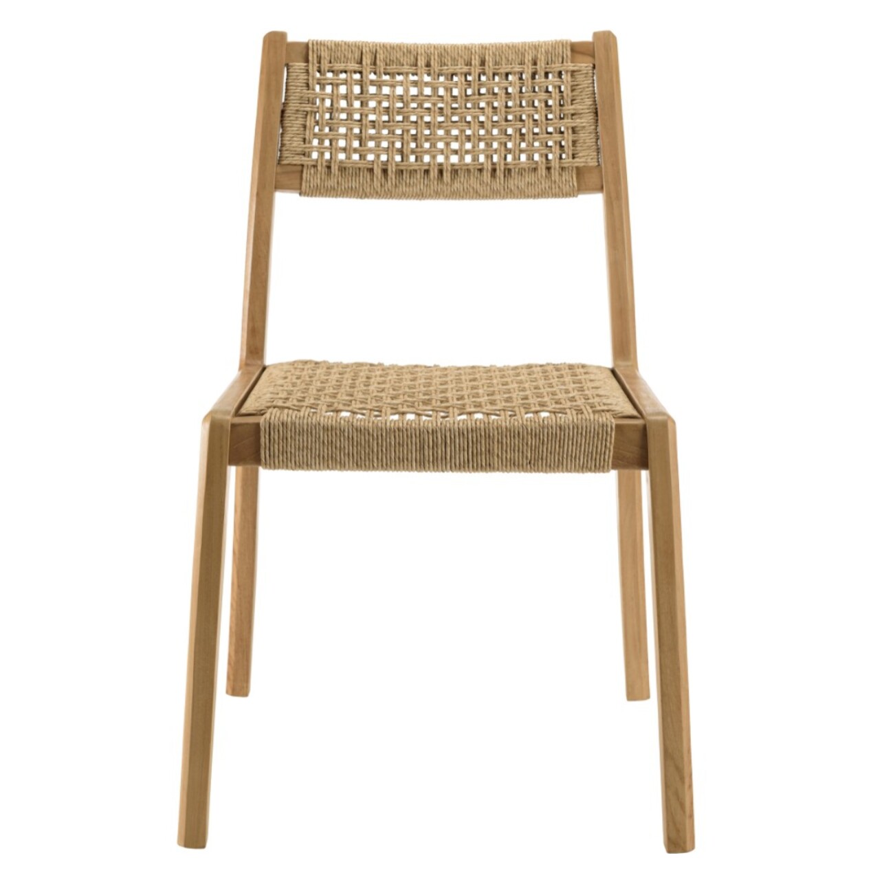 VALERIA - Lot de 2 chaises jardin teck rotin synthétique tressé beige