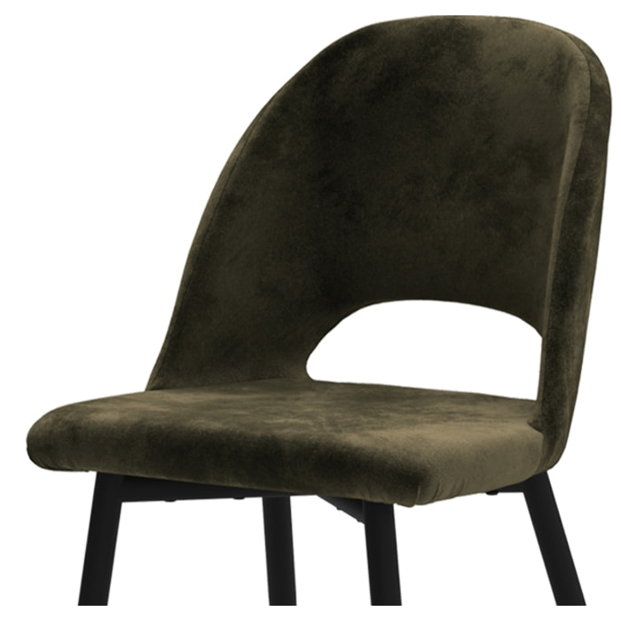 Lot de 2 chaises en velours vert et pieds en métal noir - Pénélope