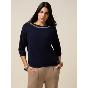 Oltre - Jersey con adornos de joyería - Azul