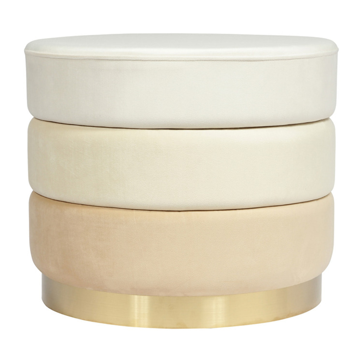 Pouf Elyse in velluto color crema con base in acciaio