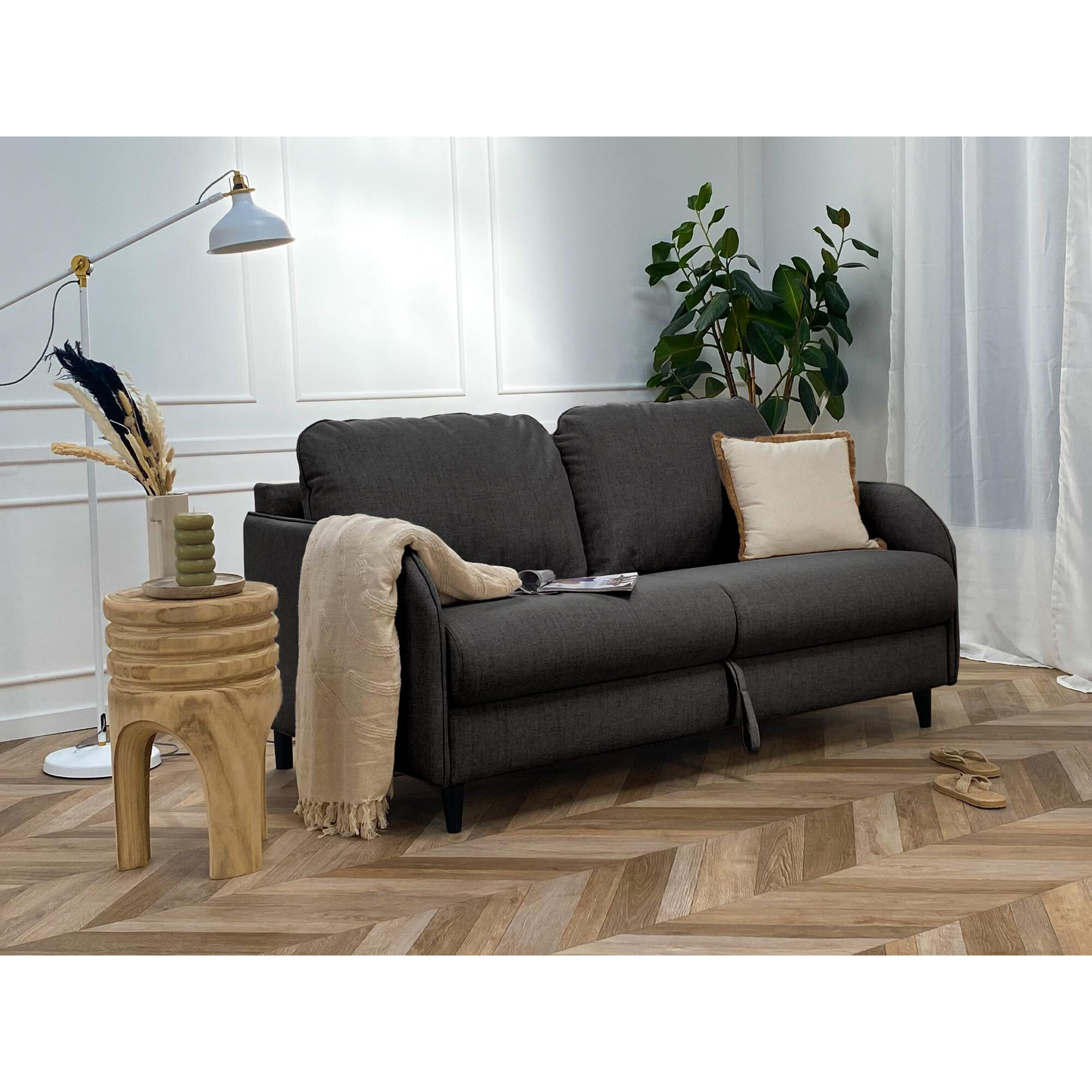 Cosmos - canapé 3 places convertible express couchage quotidien 140 cm matelas 11 cm en tissu - Gris Anthracite