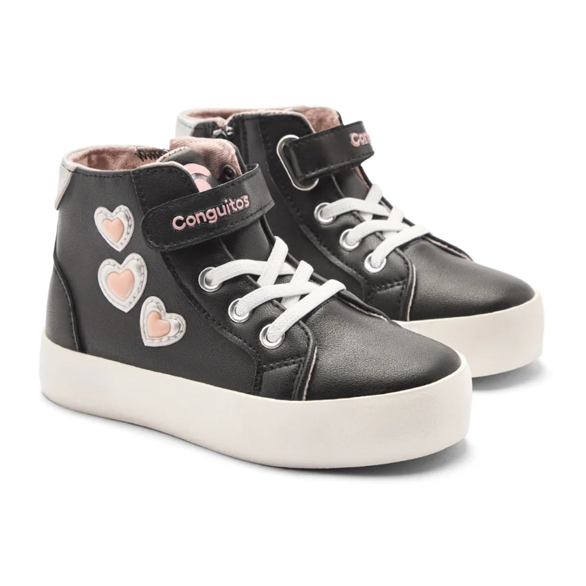 Zapatillas Altas de Niña Estampado Corazones Negros