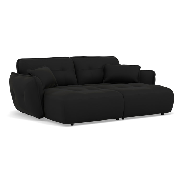 Thais - canapé droit 4 places avec double méridienne assise profonde en tissu texturé - Noir