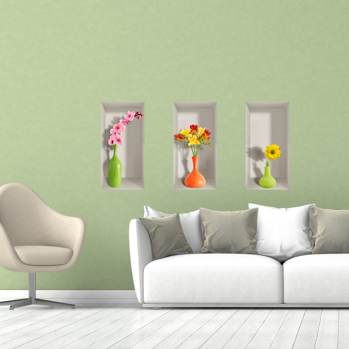 Stickers muraux 3D | Sticker Mural Autocollant effet 3D fleurs de printemps colorées - Stickers adhésifs 3D Chambre Salon Trompe l'oeil