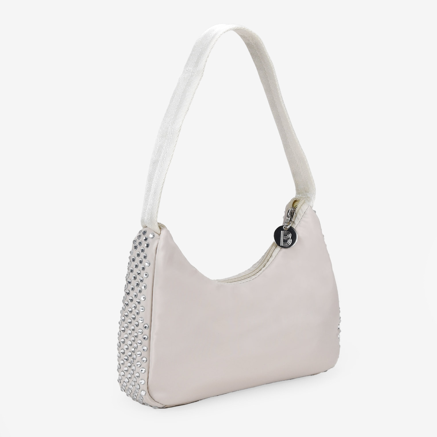 Bolso de hombro beige con brillantes