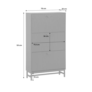 Meuble à chaussures 3 portes décor bois rainuré noir style contemporain 18 paires