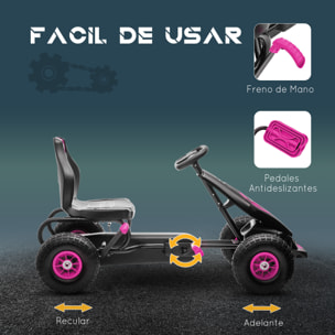 Kart Pedales Coche de Pedales para Niños de 5-12 Años con Asiento Ajustable Neumáticos Inflables Amortiguador y Freno de Mano Carga 50 kg Negro y Rosa