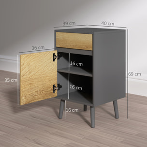 Lot de 2 chevets tables de nuit dim. 40 x 39 x 69 cm - tiroir, porte, étagère - piètement bois effet bois gris