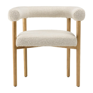 GASTON - Chaise en tissu écru, dossier arrondi et pieds en bois naturel
