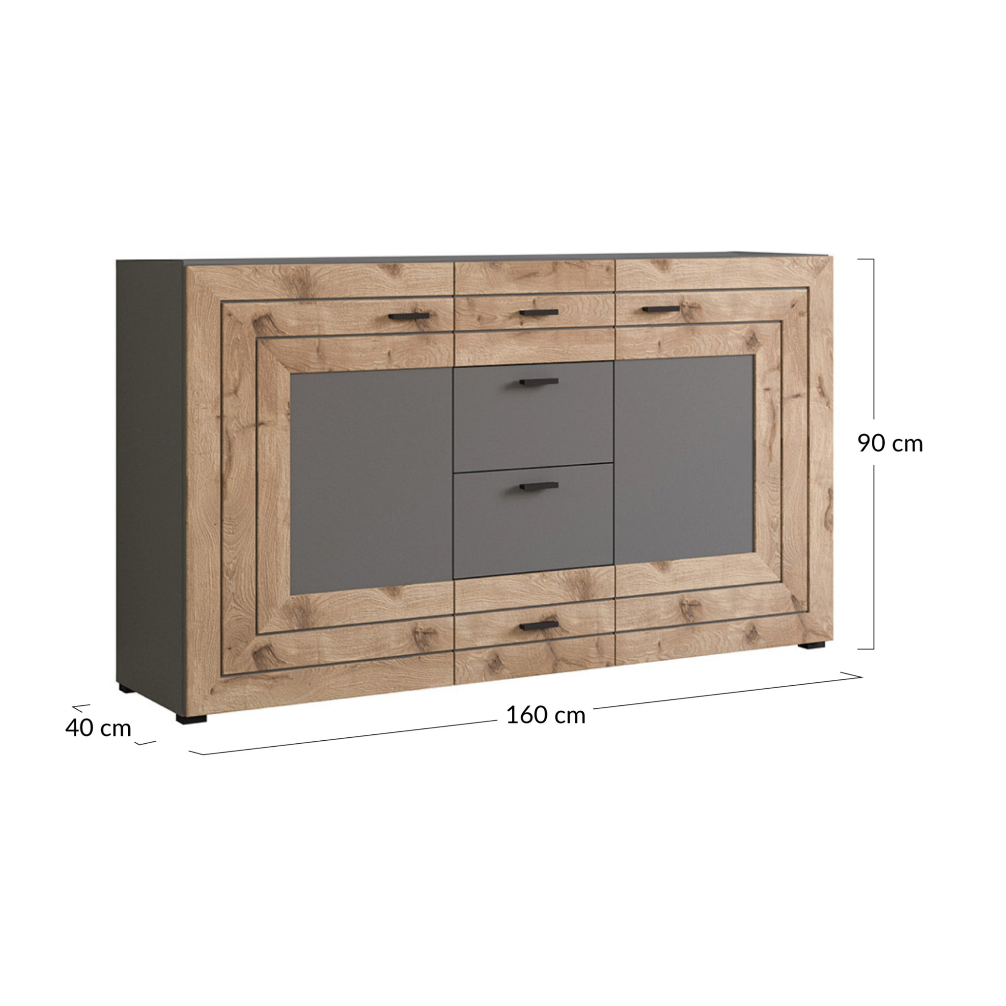 Wexford - buffet bas - gris et effet bois - 160 cm - Bois / Gris