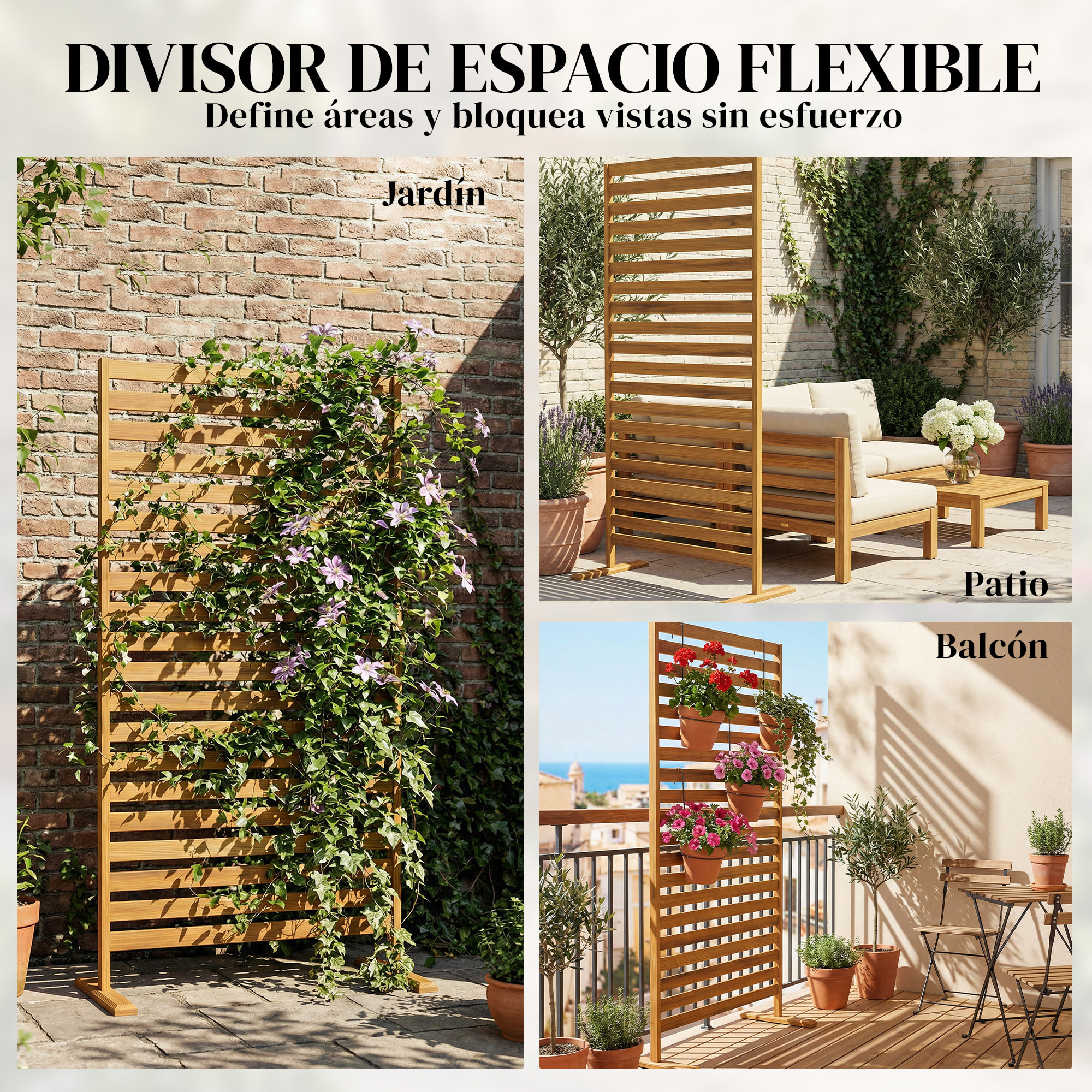 Biombo de Madera, 170x80 cm, Biombo Separador de Ambientes, Enrejado para Exterior, Jardín, Patio, Terraza, Marrón