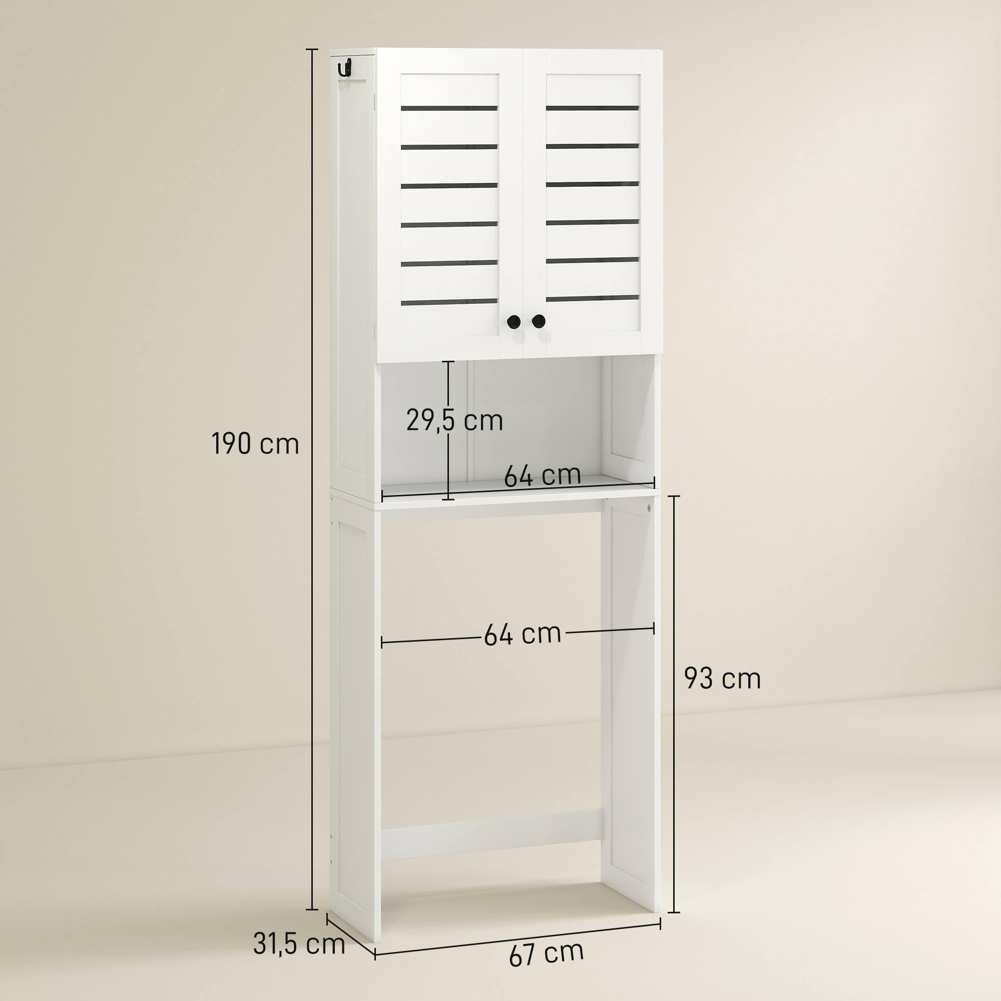 Meuble WC meuble dessus toilettes style classique chic 2 portes étagère niche blanc