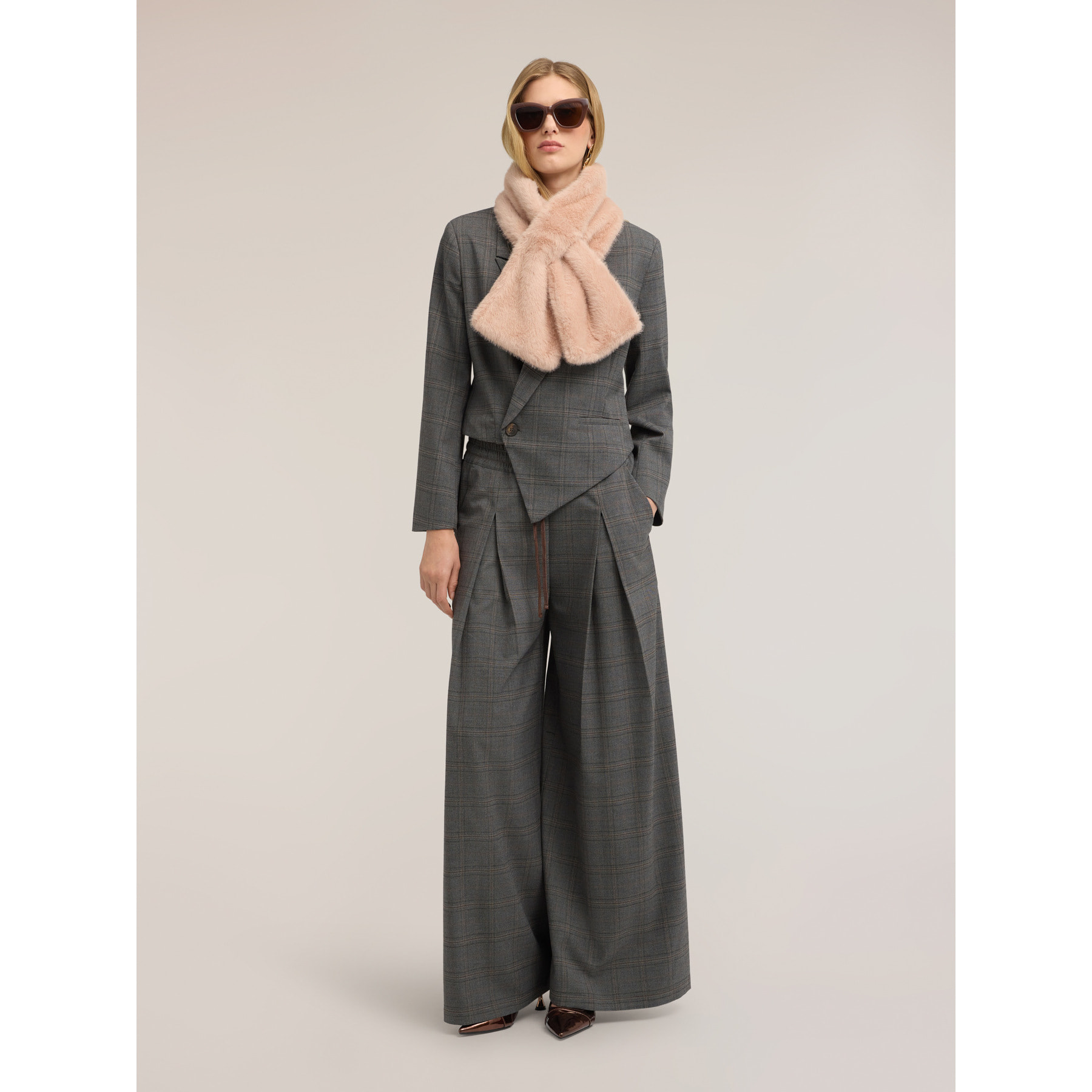 Motivi - Pantaloni palazzo fantasia check - Grigio