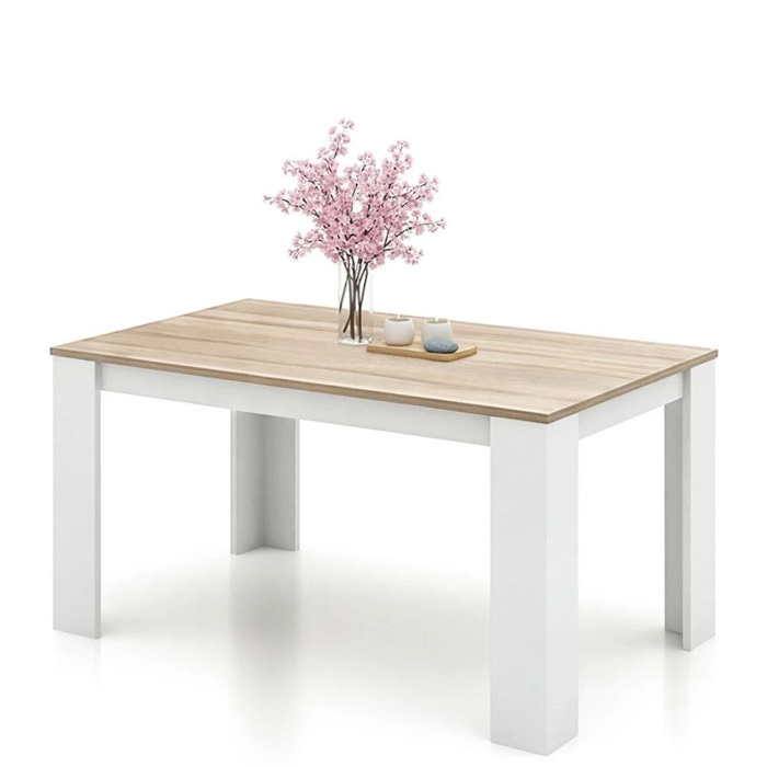Mesa de comedor Naya en blanco artik y roble canadian 140X80 cm Blanco Artik (Blanco Mate) - Roble Canadian