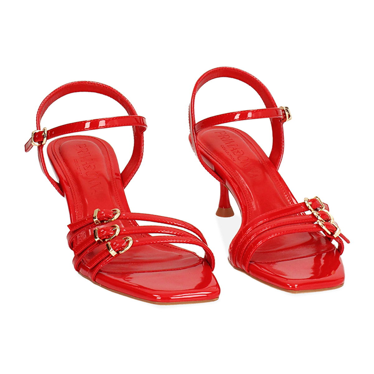 Sandalo donna rosso in vernice, tacco 5,5 cm