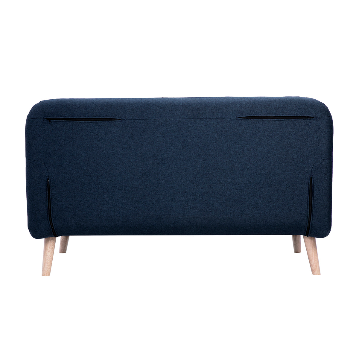 Chauffeuse 2 places convertible en tissu bleu foncé et bois clair AMIKO