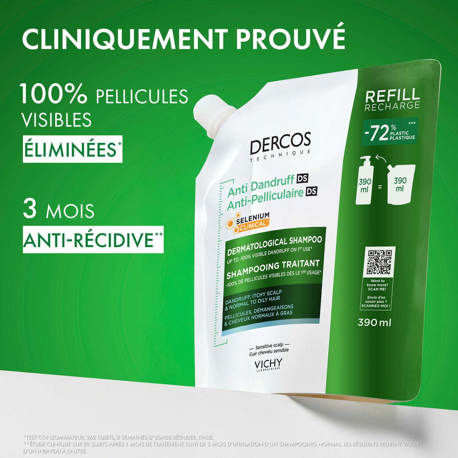 Dercos - Éco-Recharge Shampooing Traitant Pellicules & Démangeaisons Cheveux Normaux à Gras