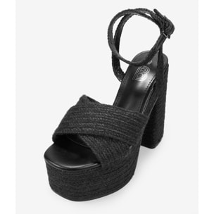 Sandalias de esparto negras con tacón XXL