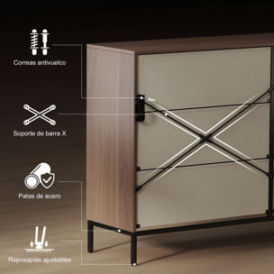 Cómoda con 6 Cajones de Tela, Cómoda para Dormitorio, Frentes con Patrón de Diamante, Cajonera para Salón, Oficina, Vestidor, Natural y Blanco