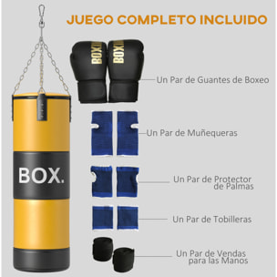 Saco de Boxeo sin Relleno Saco de Boxeo para Adultos con Guantes de Boxeo Gancho y Muñequeras Tobilleras para Entrenamiento MMA Muay Thai Amarillo