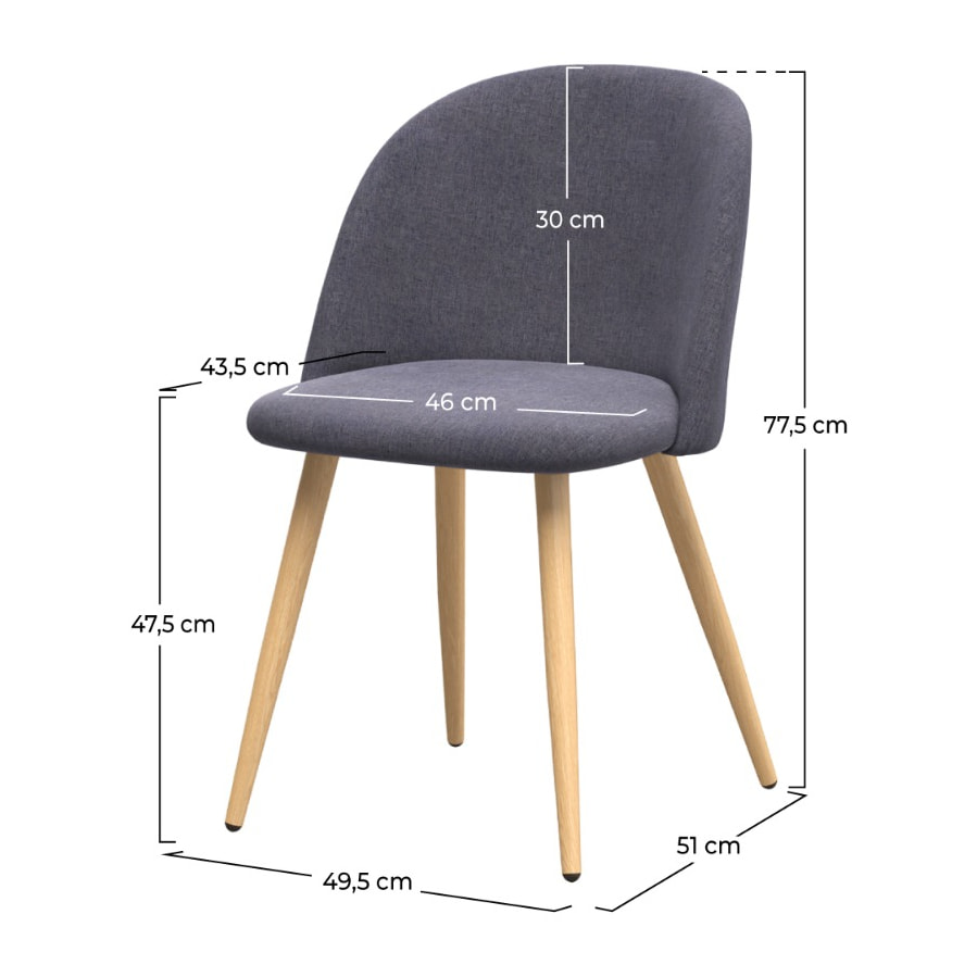 Lot de 2 chaises en tissu gris foncé et pieds en métal - Cozy