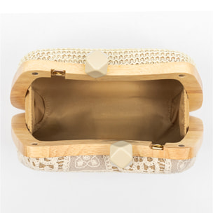 Bonamico Bolso bandolera Mujer. Fabricado en madera natural, algodón y paja trenzada.