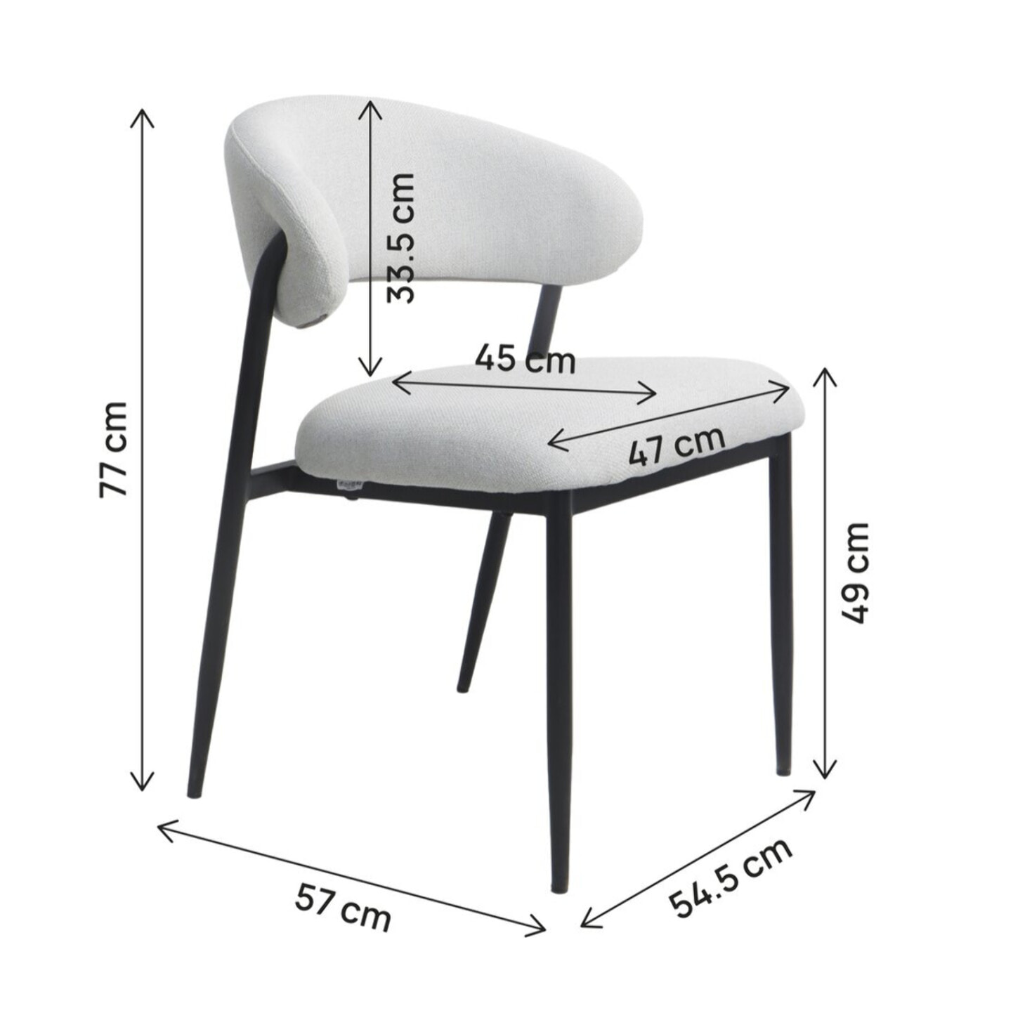 Lot de 2 chaises de salle à manger en tissu et métal "Edena" - Gris clair