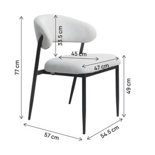 Lot de 2 chaises de salle à manger en tissu et métal "Edena" - Gris clair