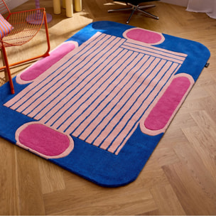 PANTONE - Tapis en laine fait main NUAGE SUCRE à motif géométrique bleu