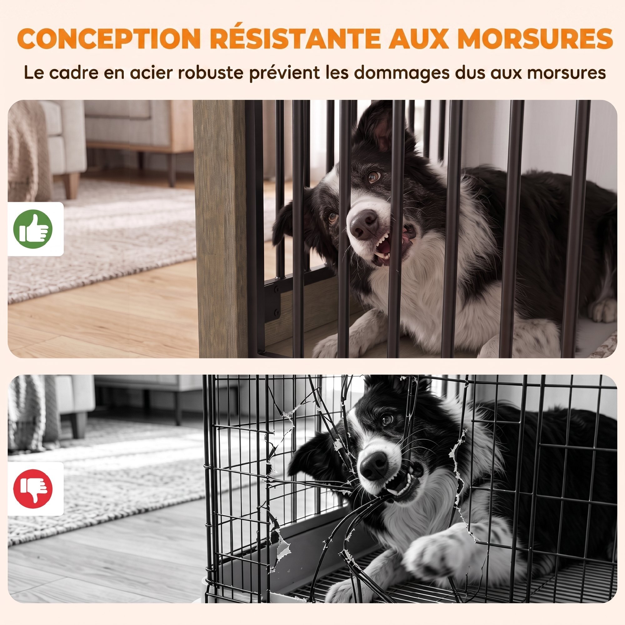 Cage chien design bois métal 100 x 60 x 68 cm porte coulissante et battante
