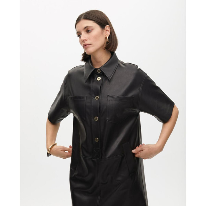 Vestito Mini Dritto Effetto Pelle