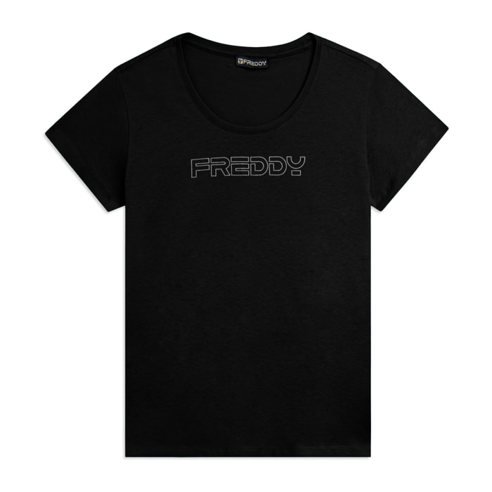T-shirt Manica Corta con Logo FREDDY in Outline Glitter