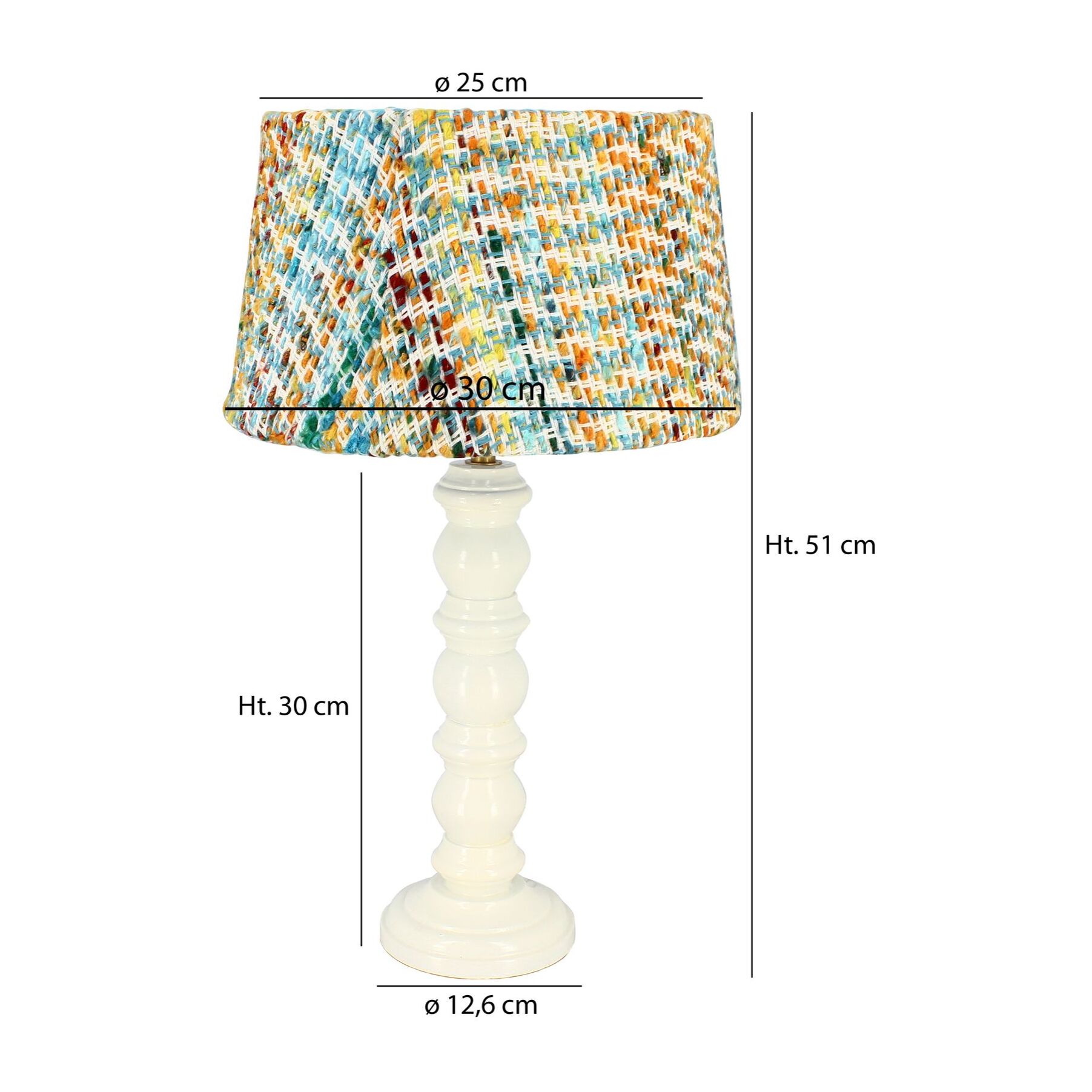 Lampe à poser en bois blanc et abat jour en tissu h39cm ROMY