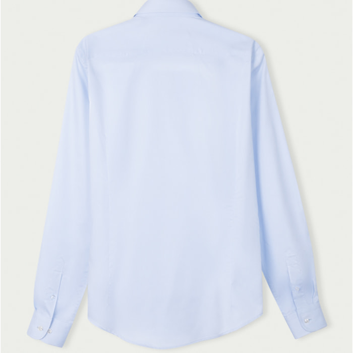 Camicia Uomo 1 Bottone Italiano Slim Satin Unito Celeste