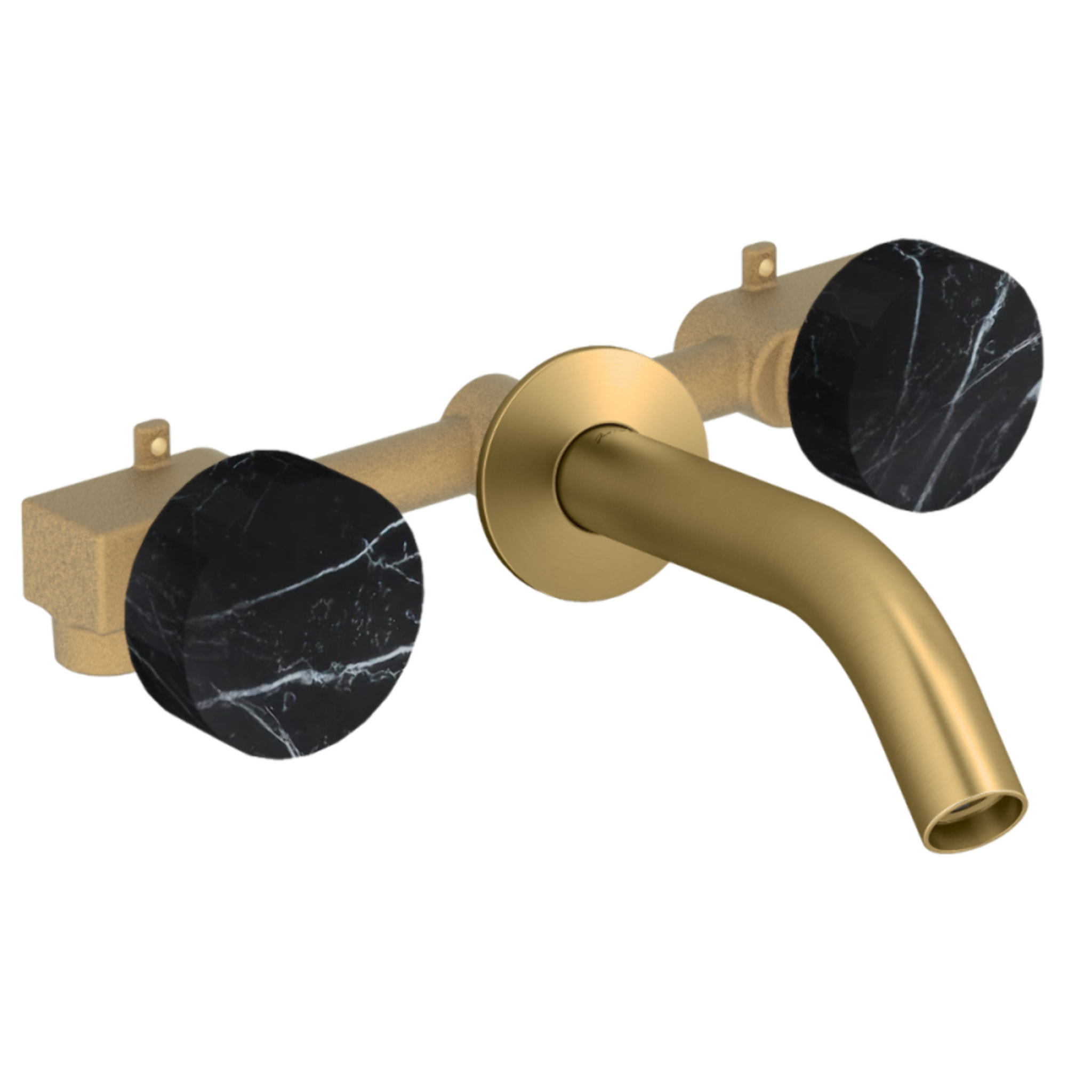 Pack mélangeur lavabo encastré 3 trous Grands Boulevards marbré orage et laiton brossé