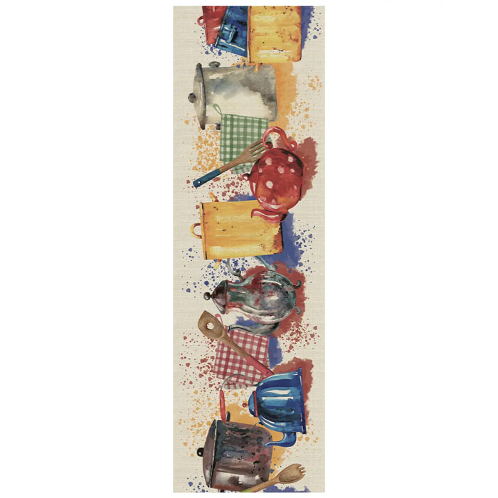 Passatoia tappeto cucina bagno ingresso multiuso, disegno pentole multicolore