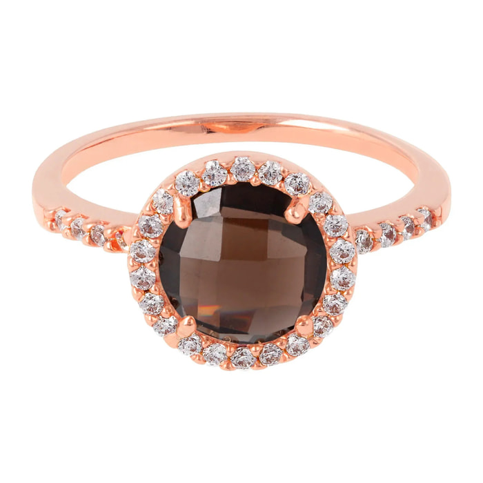 Anello Cocktail con Quarzo Marrone e Pavé di Cubic Zirconia