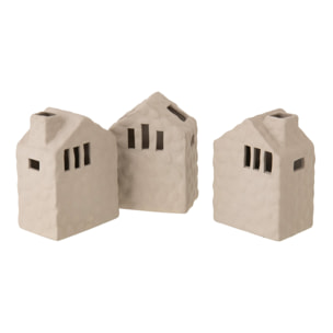 J-Line Vase Maison - porcelaine - grège - 3 pièces