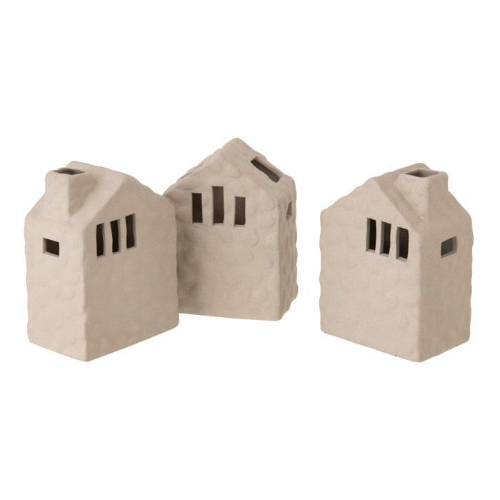 J-Line Vase Maison - porcelaine - grège - 3 pièces