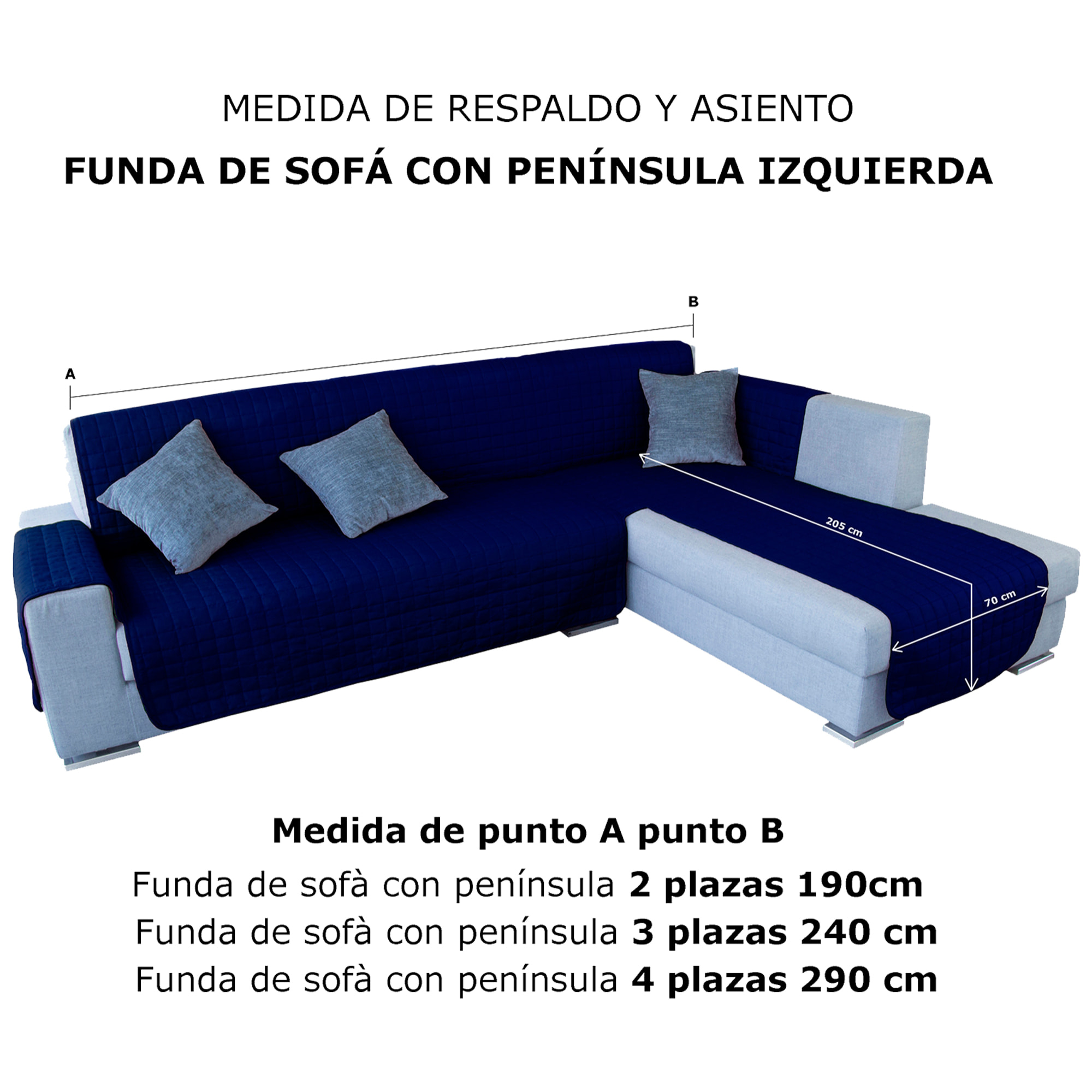 Funda de sofá chaise-longue 3 Plazas ELEGANT REVERSIBLE- ADAPTABLE A AMBOS LADOS Azul